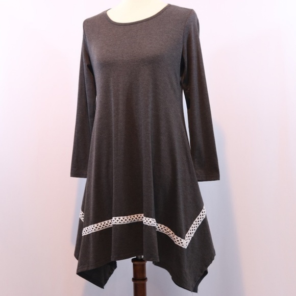 Gray Handkerchief Hem Tunic Dress, Medium - Picture 2 of 5